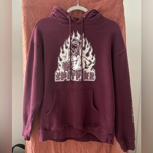 Spitfire medium sized burgandy graphic hoodie.